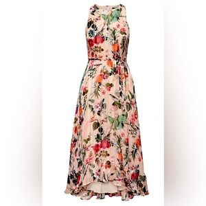 BANANA REPUBLIC Sz 4 Sleeveless Maxi Dress Floral Pineapples Hi Low Ruffle Hem